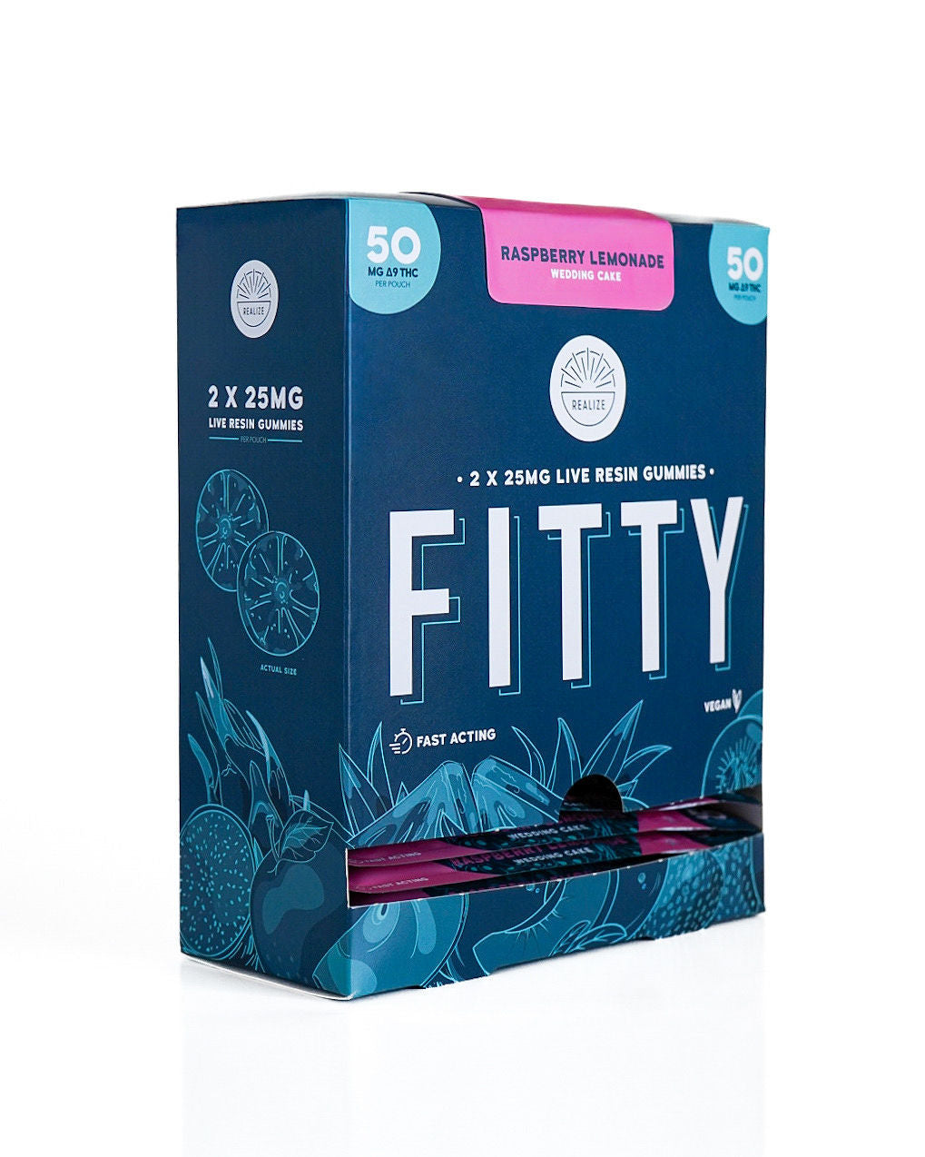 Realize FITTY raspberry lemonade Wedding Cake live resin gummies 50mg Delta-9 THC wholesale display box